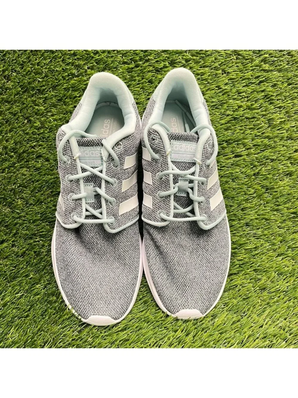 Adidas QT Racer Womens Size 7.5 Gray White Blue Athletic Running Shoes Sneakers